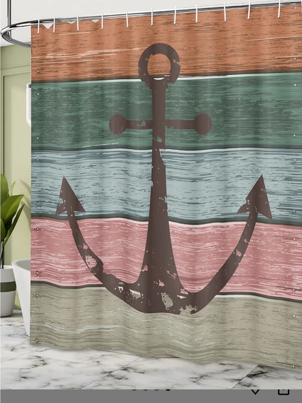 Rustic Anchor Coastal Marine on  Shower Curtain with Wooden Planks Like New